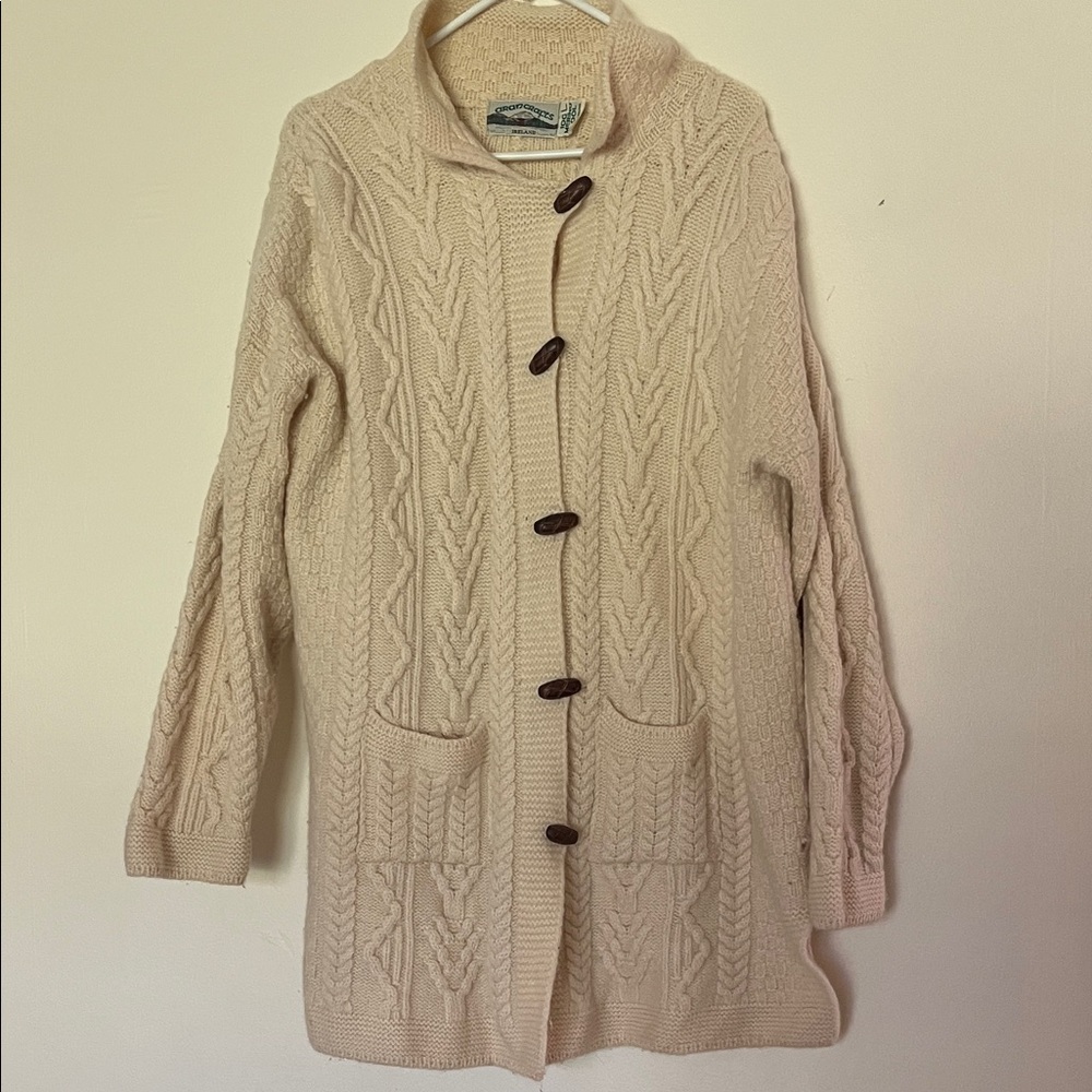 Aran Crafts Cream Cable-Knit Button-Front Cardigan